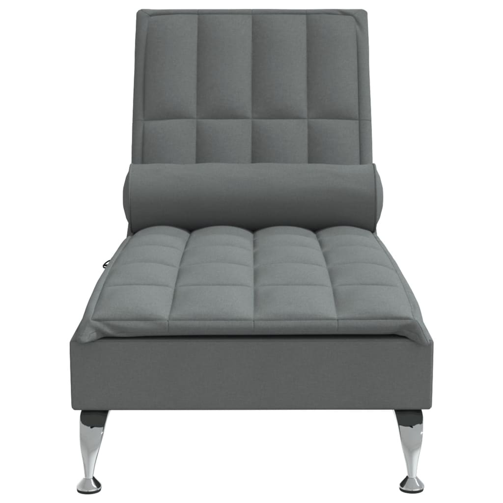 vidaXL Chaise lounge de massagem com rolo tecido cinzento-escuro