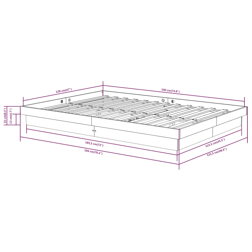 vidaXL Estrutura cama pequena casal 120x190 cm pinho maciço preto