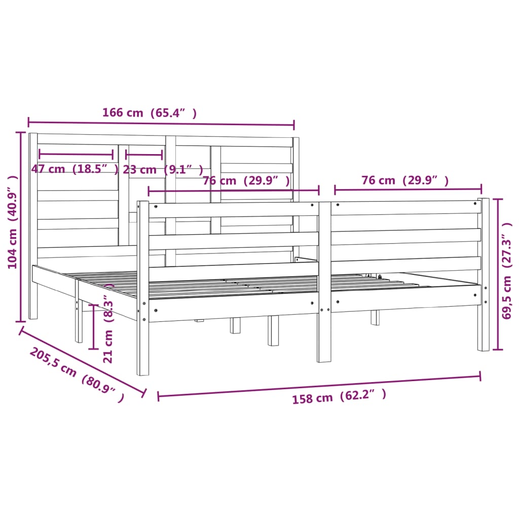 vidaXL Estrutura de cama sem colchão 160x200 cm madeira maciça