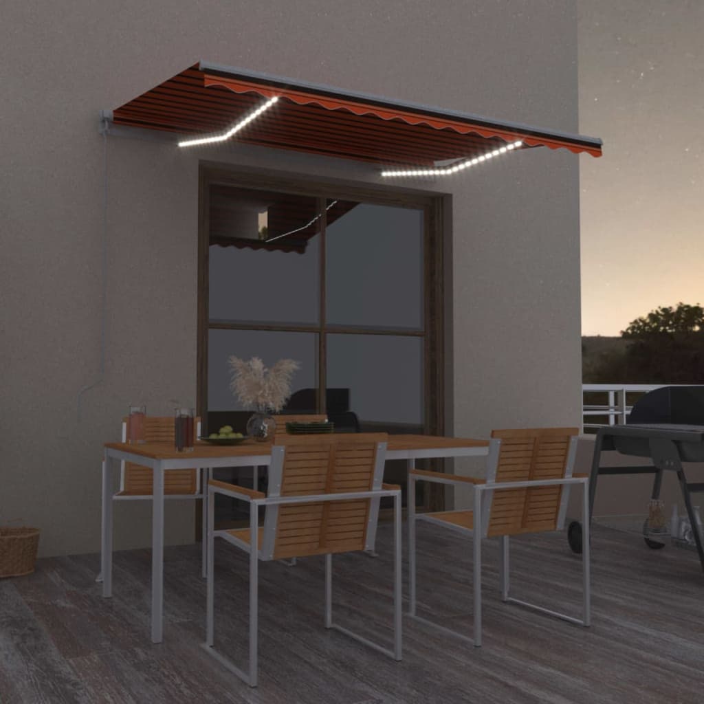 vidaXL Toldo retrátil manual com LED 350x250 cm laranja e castanho