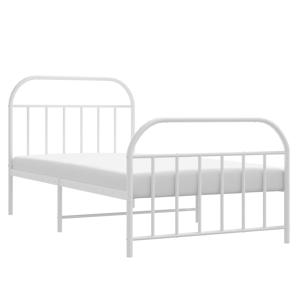 vidaXL Estrutura de cama com cabeceira e pés 107x203 cm metal branco