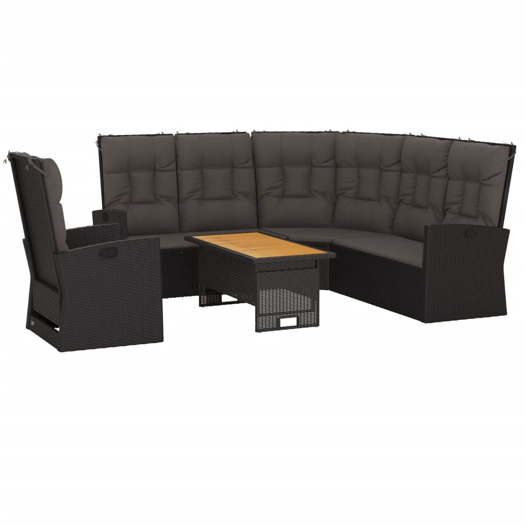 vidaXL 3 pcs conjunto lounge de jardim c/ almofadões vime PE preto