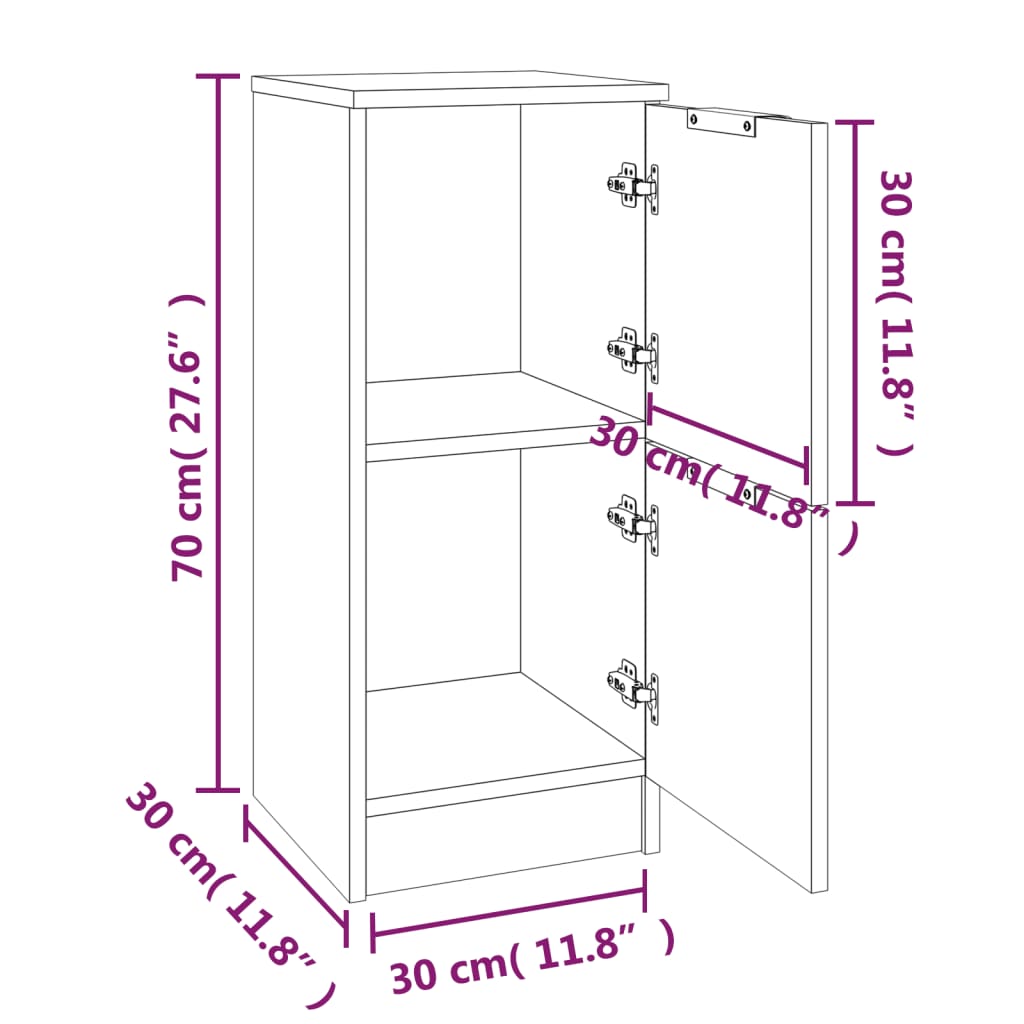 vidaXL Aparadores 2 pcs 30x30x70 cm madeira processada cinza cimento