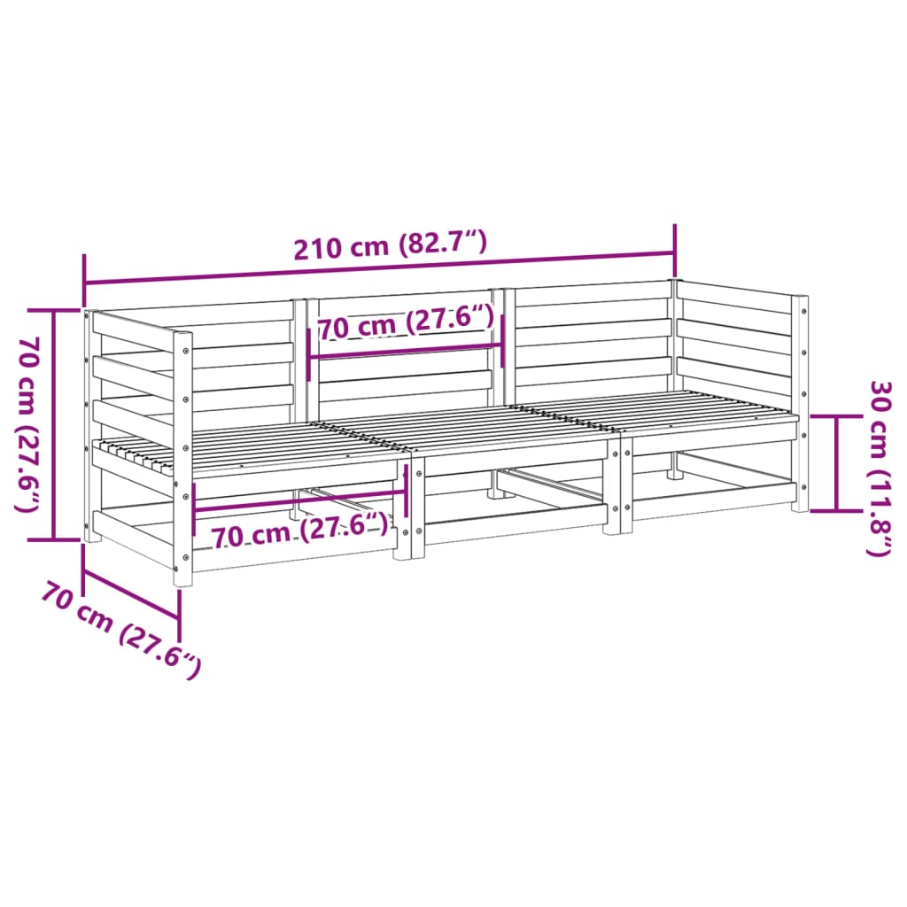 vidaXL 3 pcs conjunto de sofás para jardim madeira de pinho impregnada