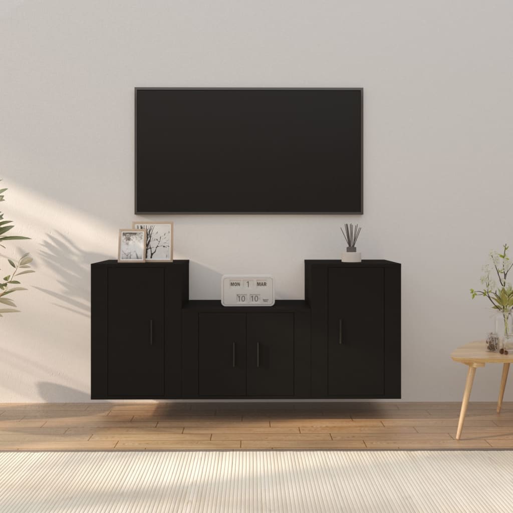 vidaXL Conjunto móveis de TV 3 pcs madeira processada preto