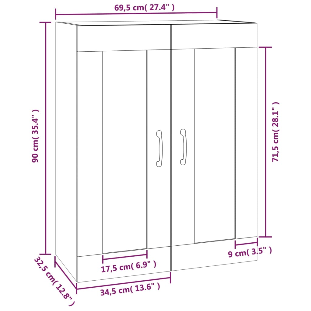 vidaXL Armário de parede suspenso 69,5x32,5x90 cm cinzento cimento