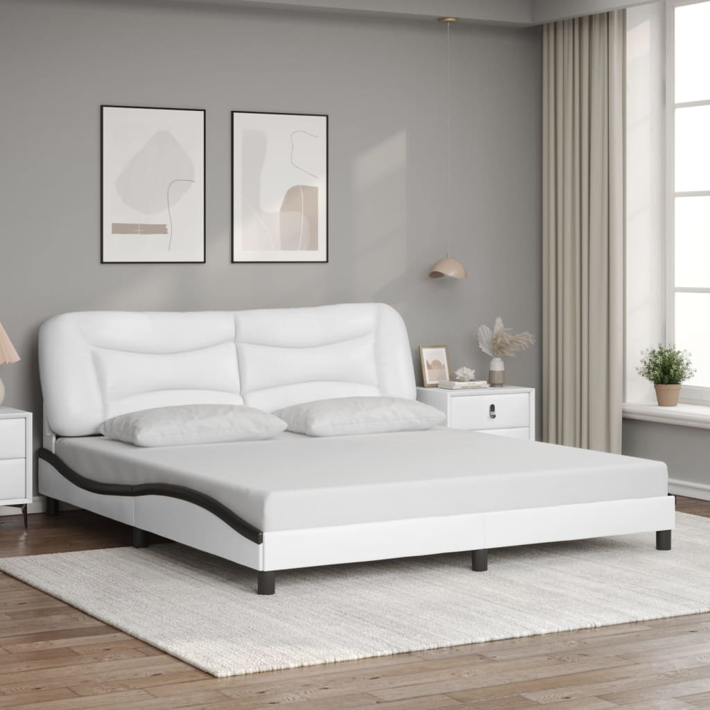 vidaXL Estrutura de cama c/ cabeceira couro artificial branco e preto