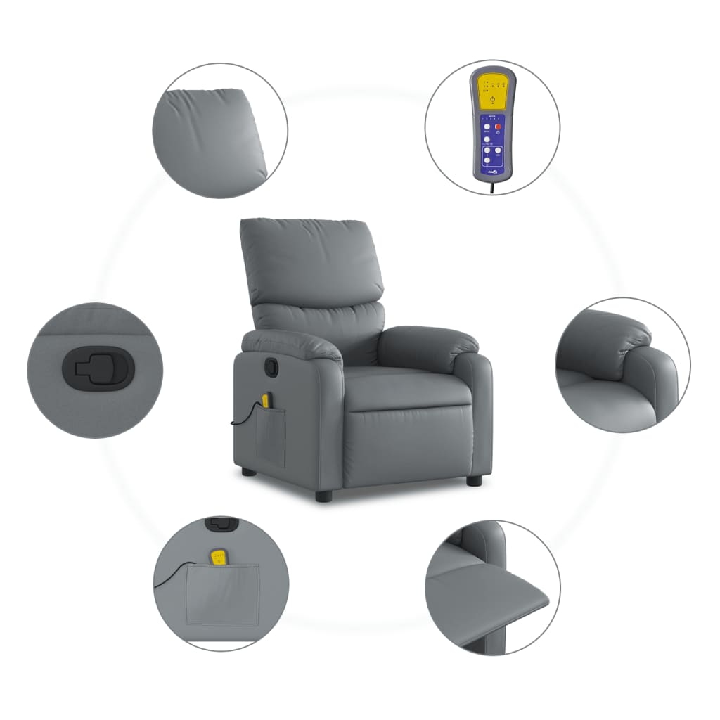 vidaXL Poltrona de massagens reclinável couro artificial cinzento