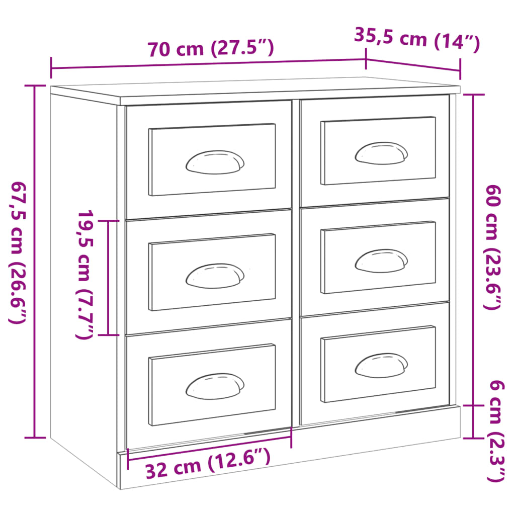 vidaXL Aparadores 3 pcs madeira processada branco