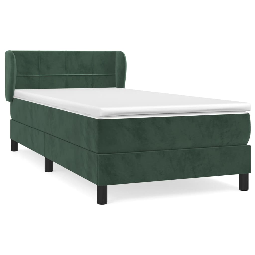 vidaXL Cama com molas/colchão 90x200 cm veludo verde-escuro