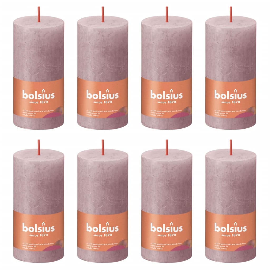 Bolsius Velas rústicas cilíndricas Shine 8 pcs 100x50 mm rosa cinza