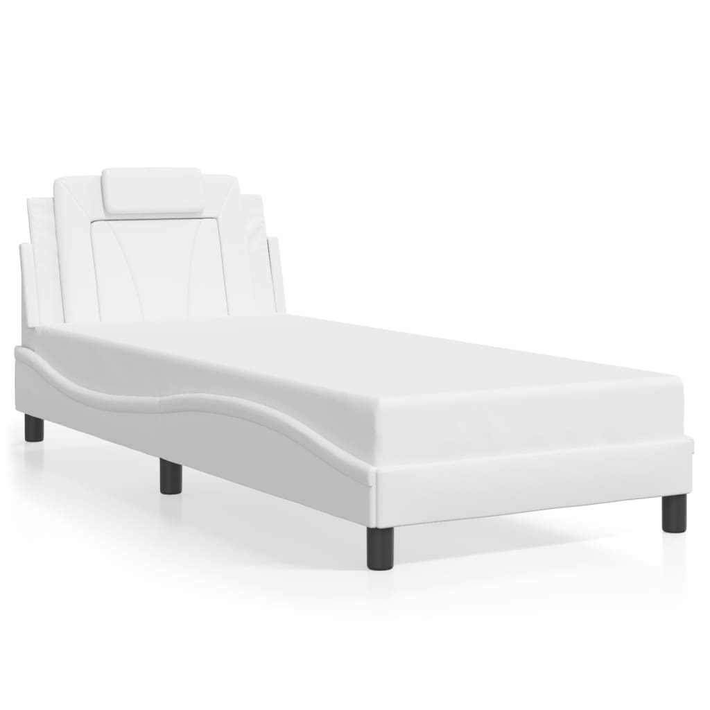 vidaXL Estrutura de cama c/ cabeceira couro artificial 90x190cm branco