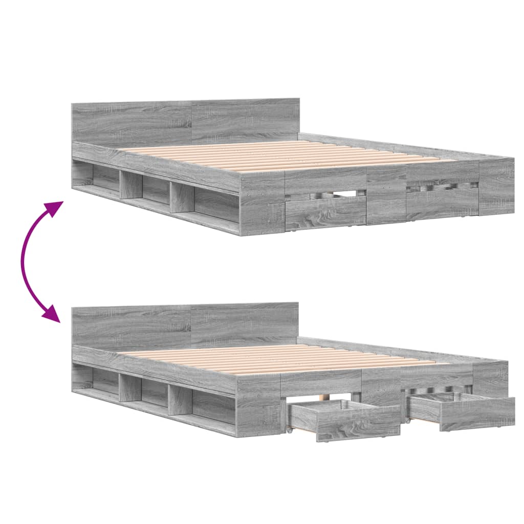 vidaXL Estrutura de cama c/ gavetas derivados madeira cinza sonoma