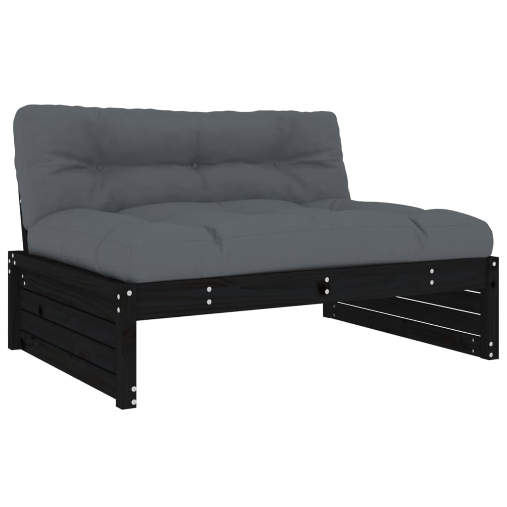 vidaXL 5pcs conjunto lounge jardim com almofadões madeira maciça preto