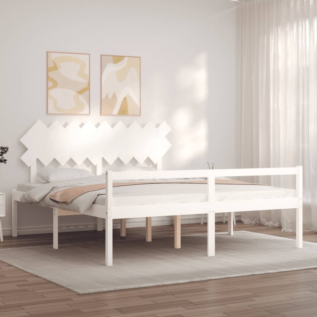 vidaXL Cama idosos super king size c/ cabeceira madeira maciça branco