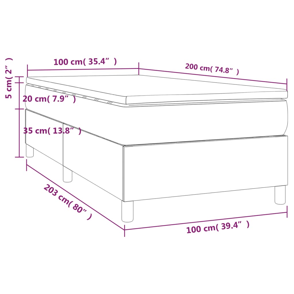 vidaXL Cama com molas/colchão 100x200 cm veludo cinza-claro