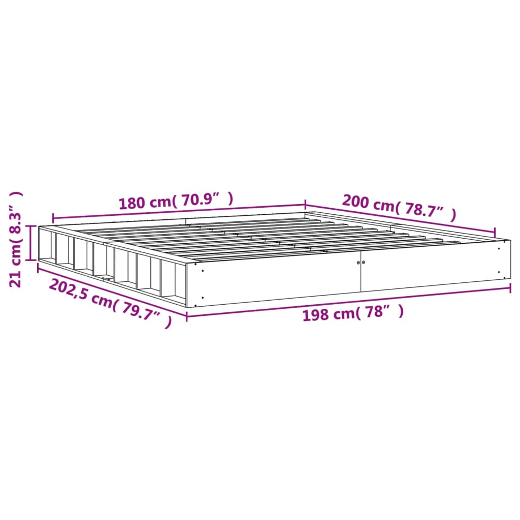 vidaXL Cama sem colchão 180x200 cm pinho maciço castanho-mel