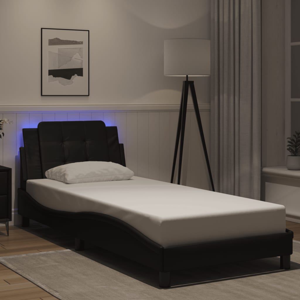 vidaXL Estrutura de cama c/ luzes LED 100x200cm couro artificial preto