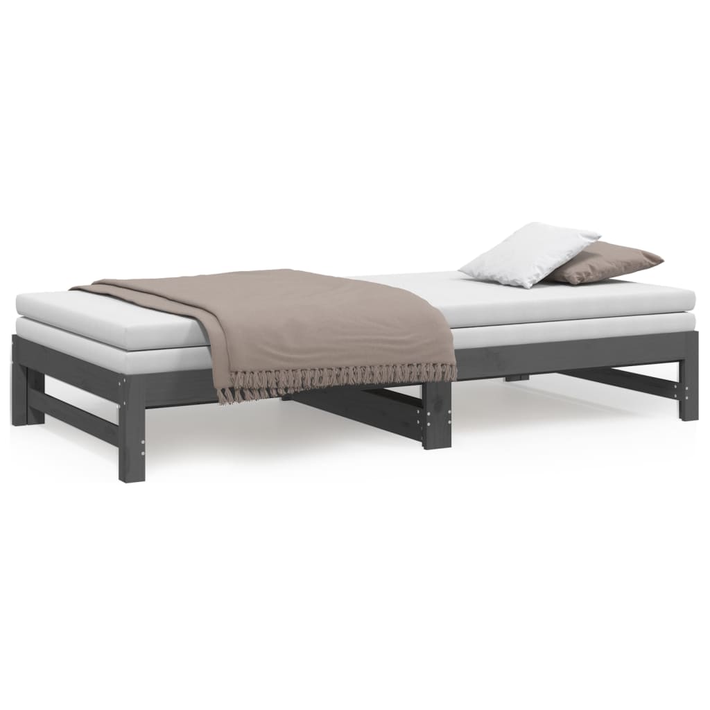 vidaXL Sofá-cama de puxar 2x(100x200) cm pinho maciço cinza