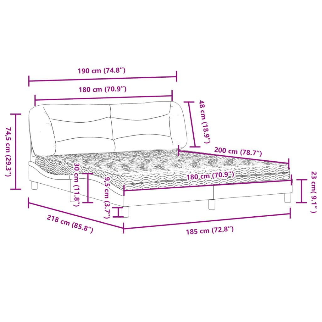 vidaXL Cama com colchão 180x200 cm couro artificial branco