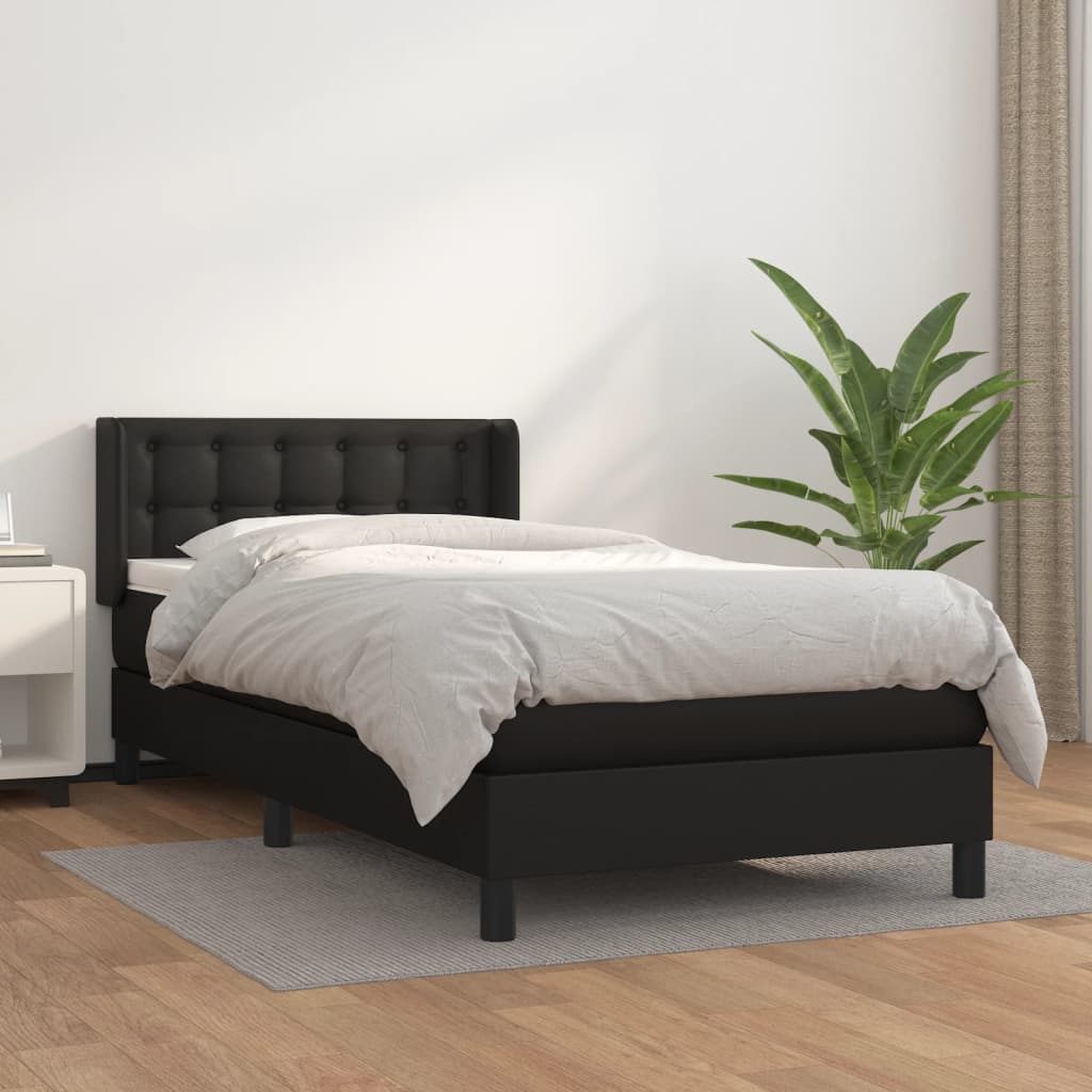 vidaXL Cama com molas/colchão 100x200 cm couro artificial preto