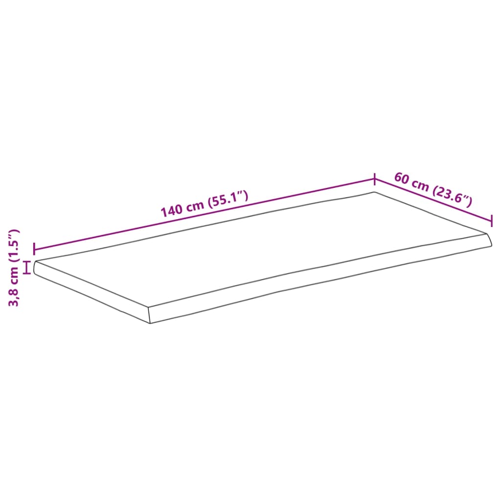 vidaXL Tampo de mesa c/ borda viva 140x60x3,8 cm mangueira maciça