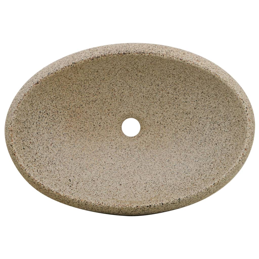 vidaXL Lavatório de bancada oval 59x40x15 cm cerâmica cor de areia
