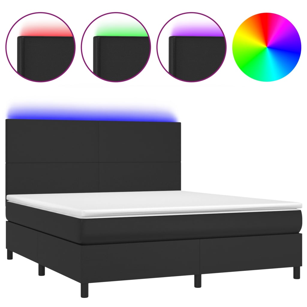 vidaXL Cama box spring c/ colchão/LED 180x200cm couro artificial preto