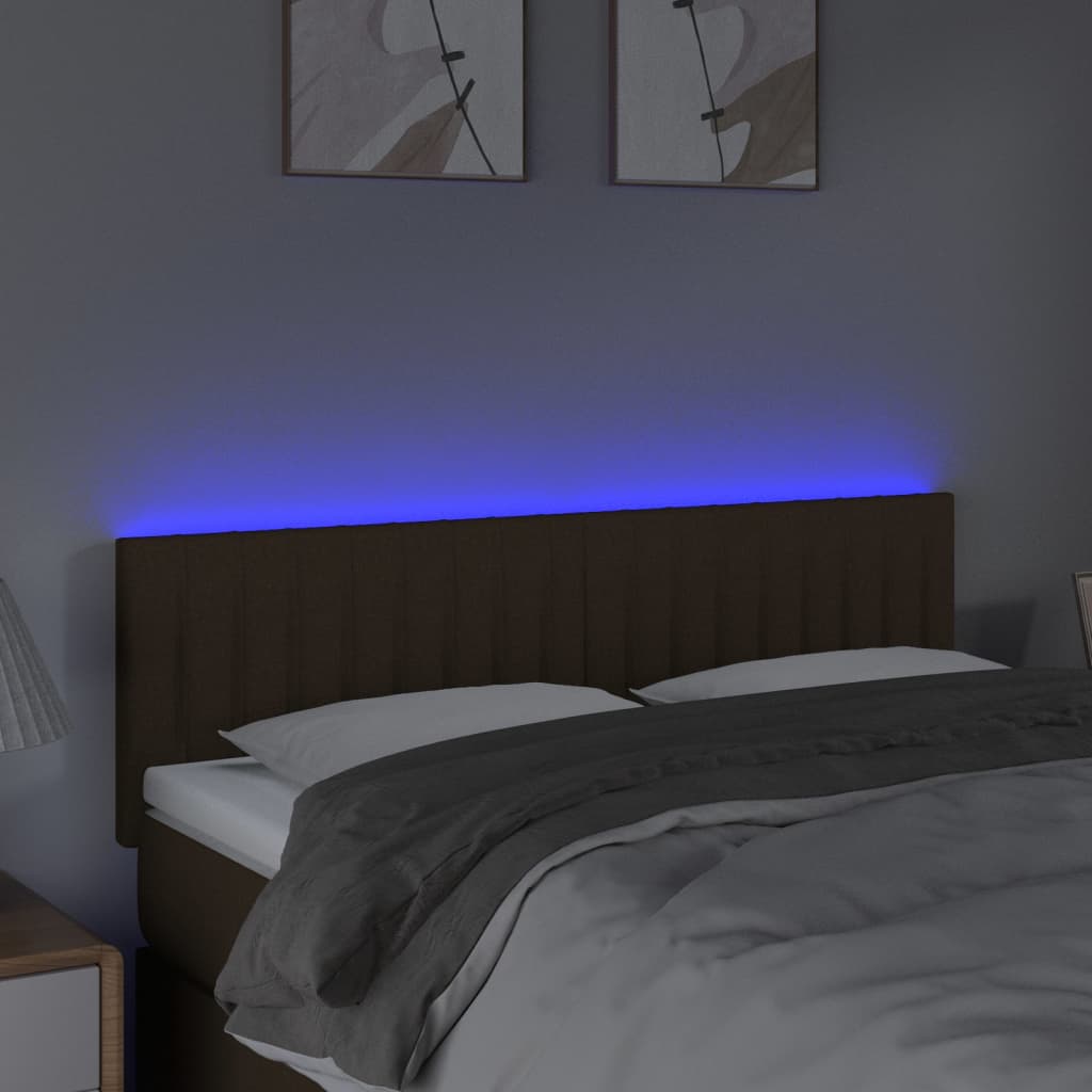 vidaXL Cabeceira de cama c/ luzes LED tecido 144x5x78/88 cm castanho