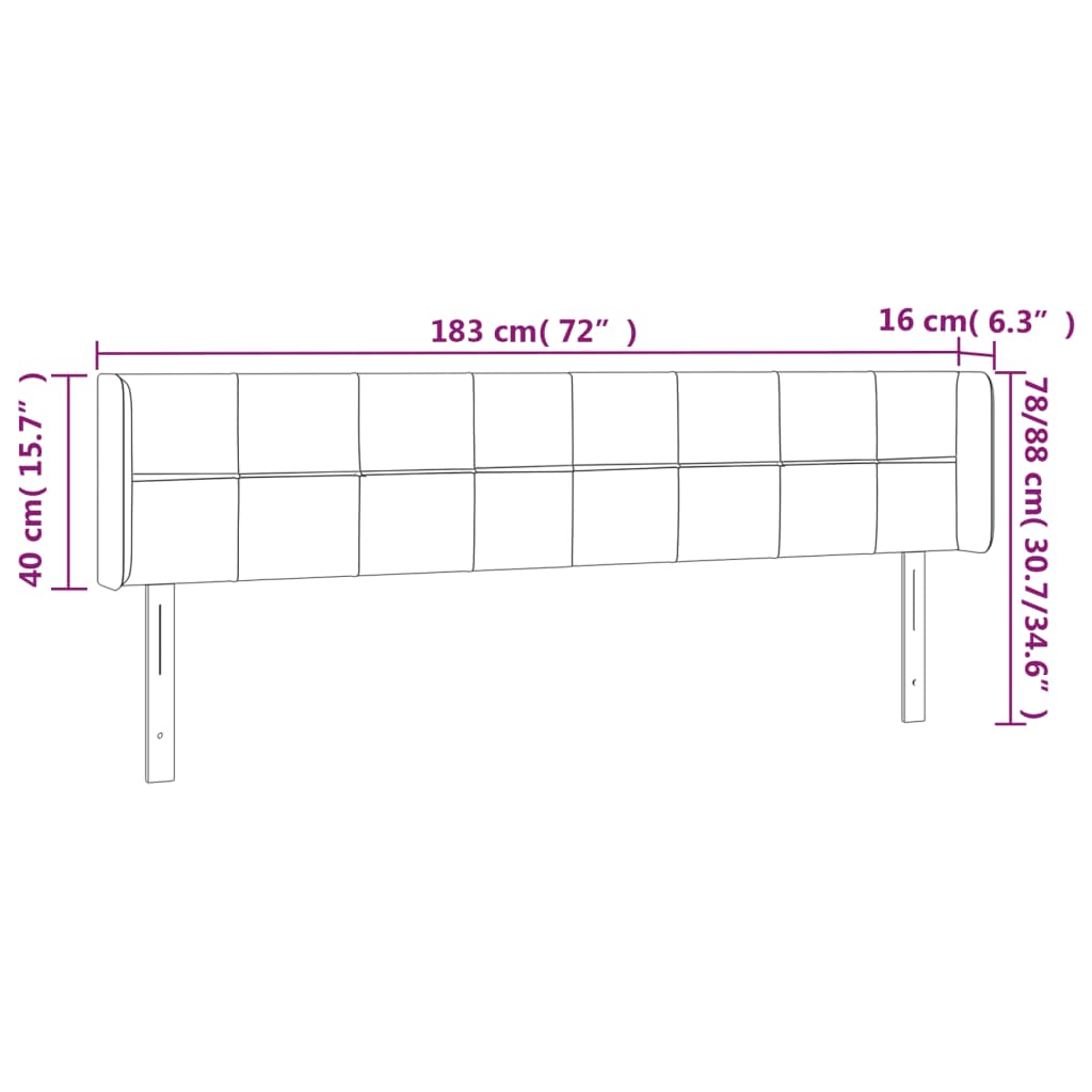 vidaXL Cabeceira de cama c/ luzes LED veludo 183x16x78/88 cm preto