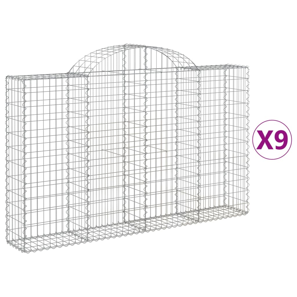 vidaXL Cestos gabião arqueados 9pcs 200x30x120/140cm ferro galvanizado