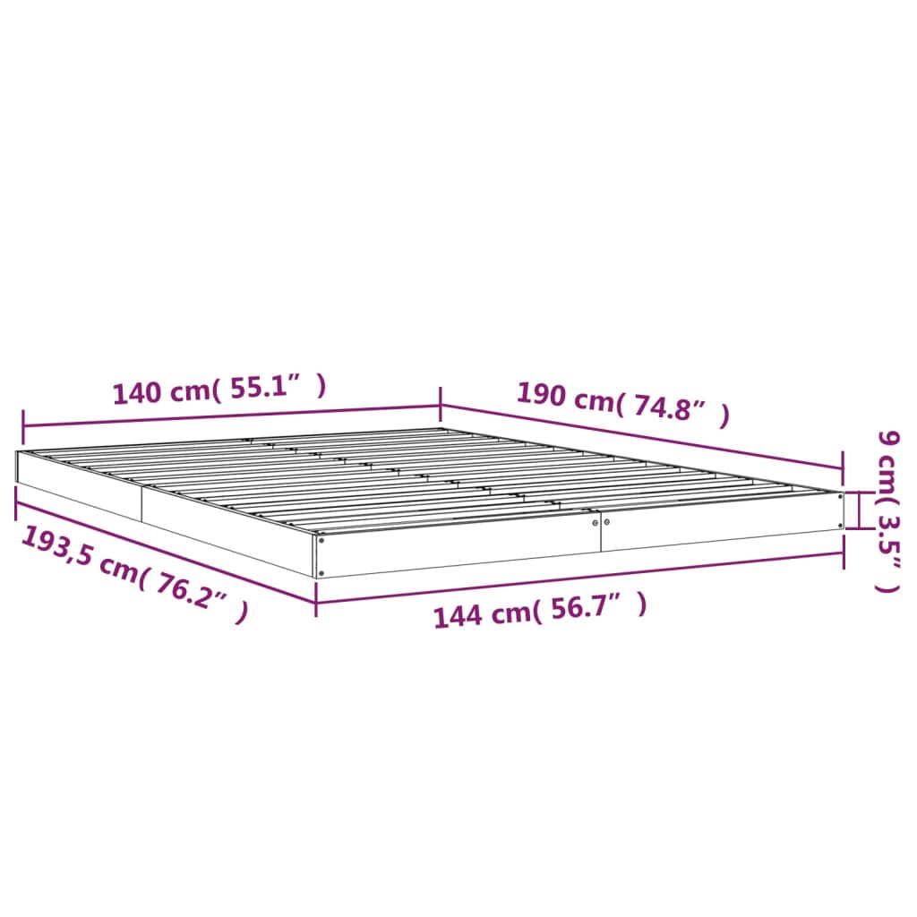 vidaXL Estrutura de cama 140x190 cm madeira de pinho maciça branco