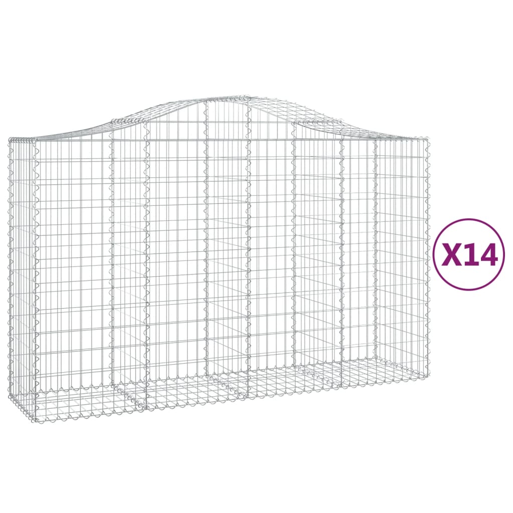 vidaXL Cestos gabião arqueados 14pcs 200x50x120/140 ferro galvanizado