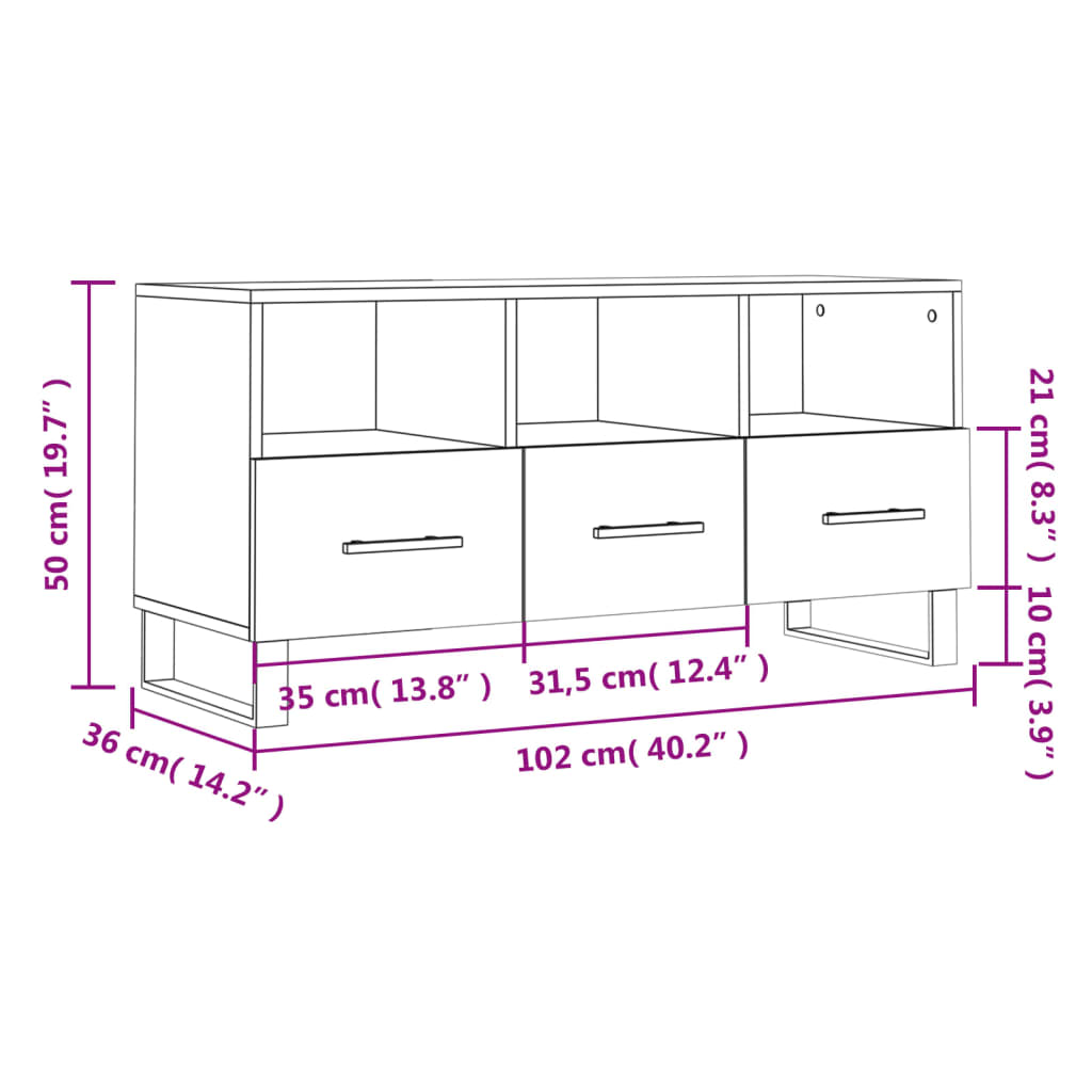 vidaXL Móvel para TV 102x36x50 cm derivados madeira branco brilhante