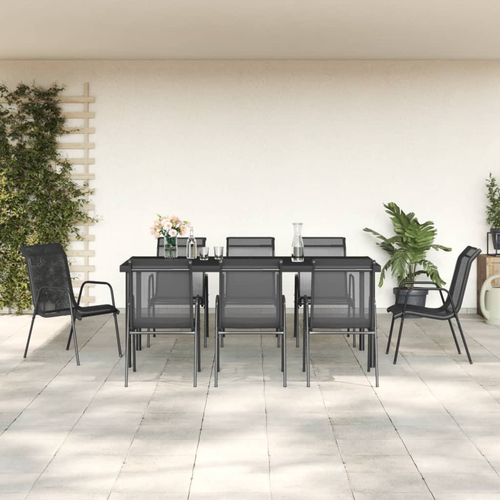 vidaXL 9 pcs conjunto de jantar para jardim aço e textilene preto