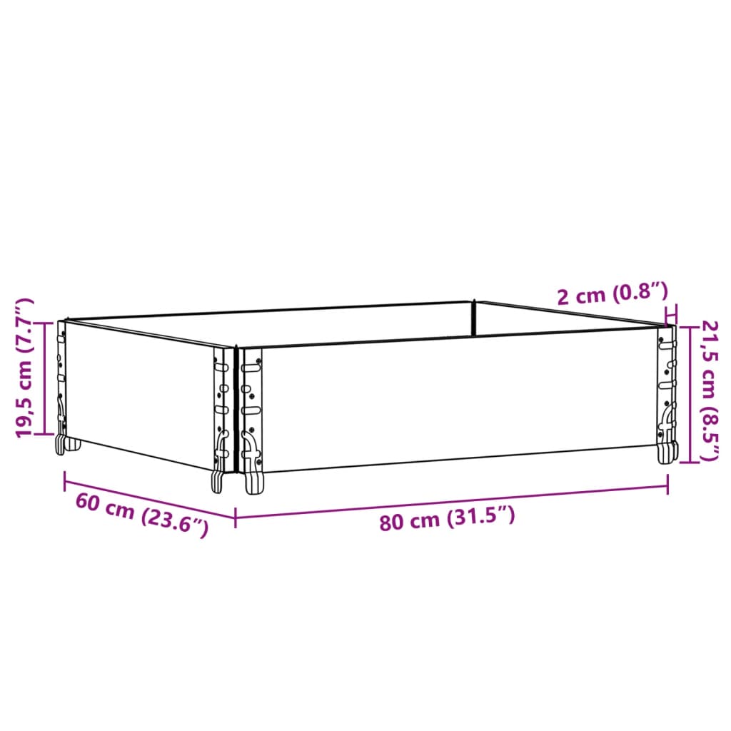 vidaXL Colar para paletes 80x60 cm madeira de pinho maciça cinzento