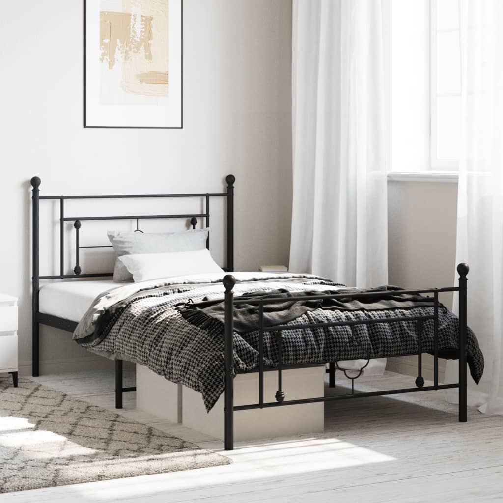 vidaXL Estrutura de cama com cabeceira e pés 107x203 cm metal preto