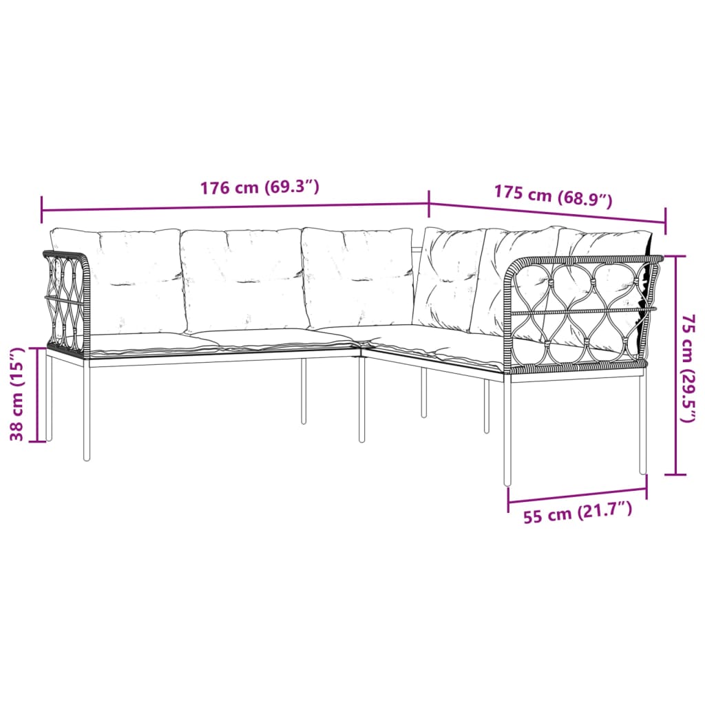 vidaXL Conjunto de sofás de jardim c/ almofadões aço/textilene preto