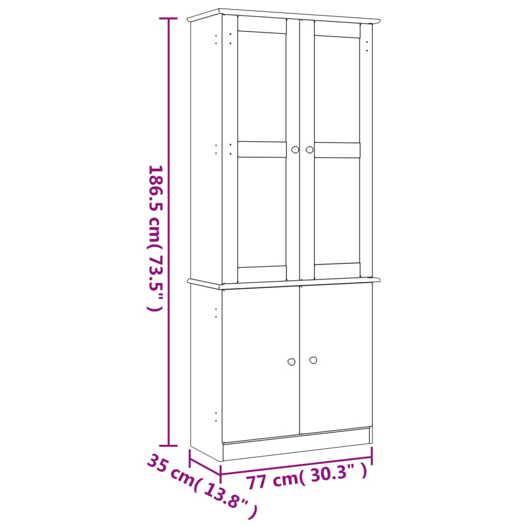 vidaXL Expositor portas vidro ALTA 77x35x186,5 cm pinho maciço branco