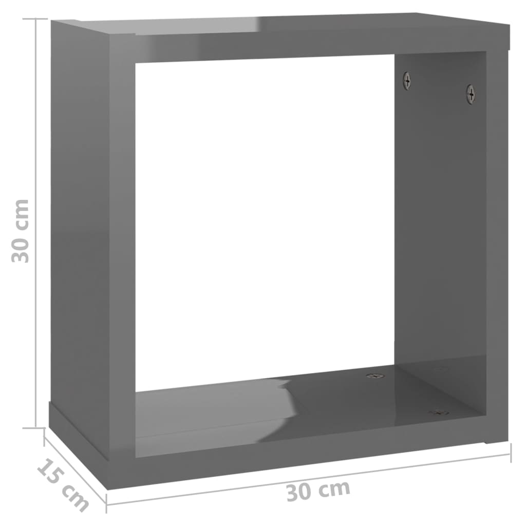 vidaXL Prateleiras parede forma de cubo 4 pcs 30x15x30 cm cinza brilh.