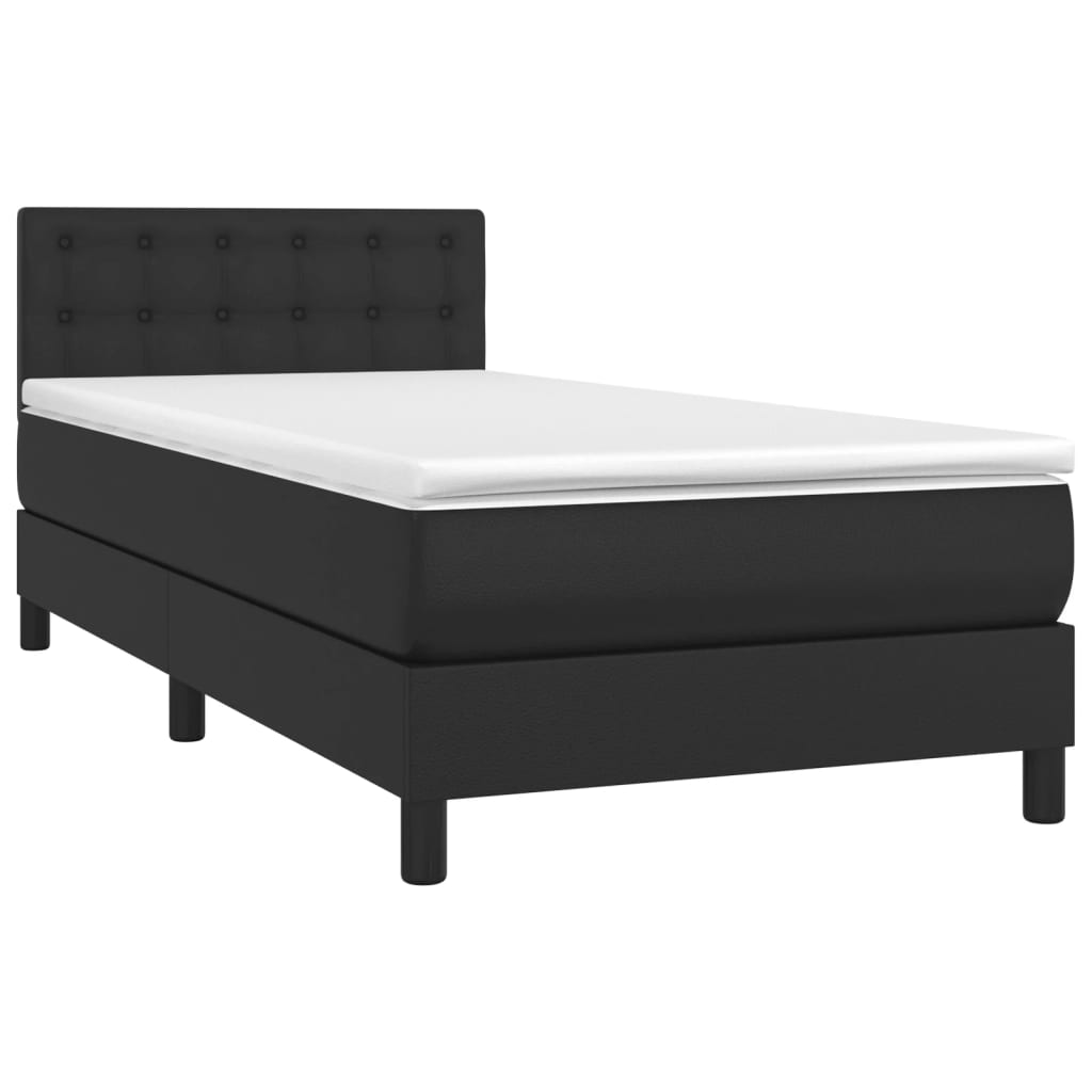 vidaXL Cama box spring c/ colchão/LED 90x200 cm couro artificial preto