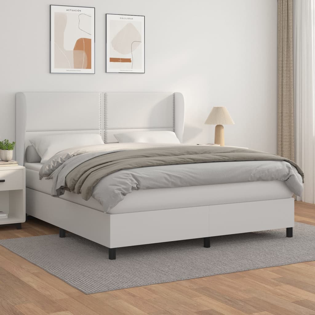 vidaXL Cama com molas/colchão 180x200 cm couro artificial branco