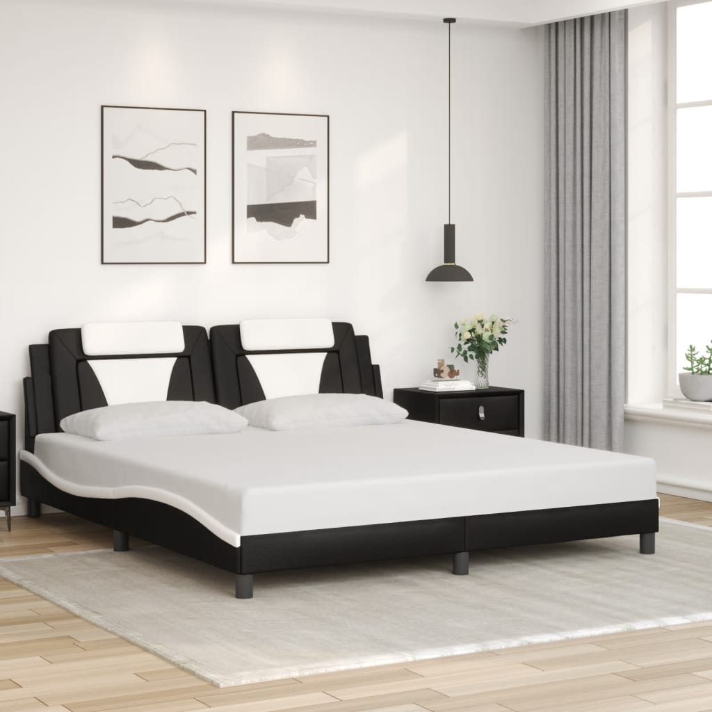 vidaXL Estrutura cama c/ luz LED 180x200 cm couro artif. preto/branco