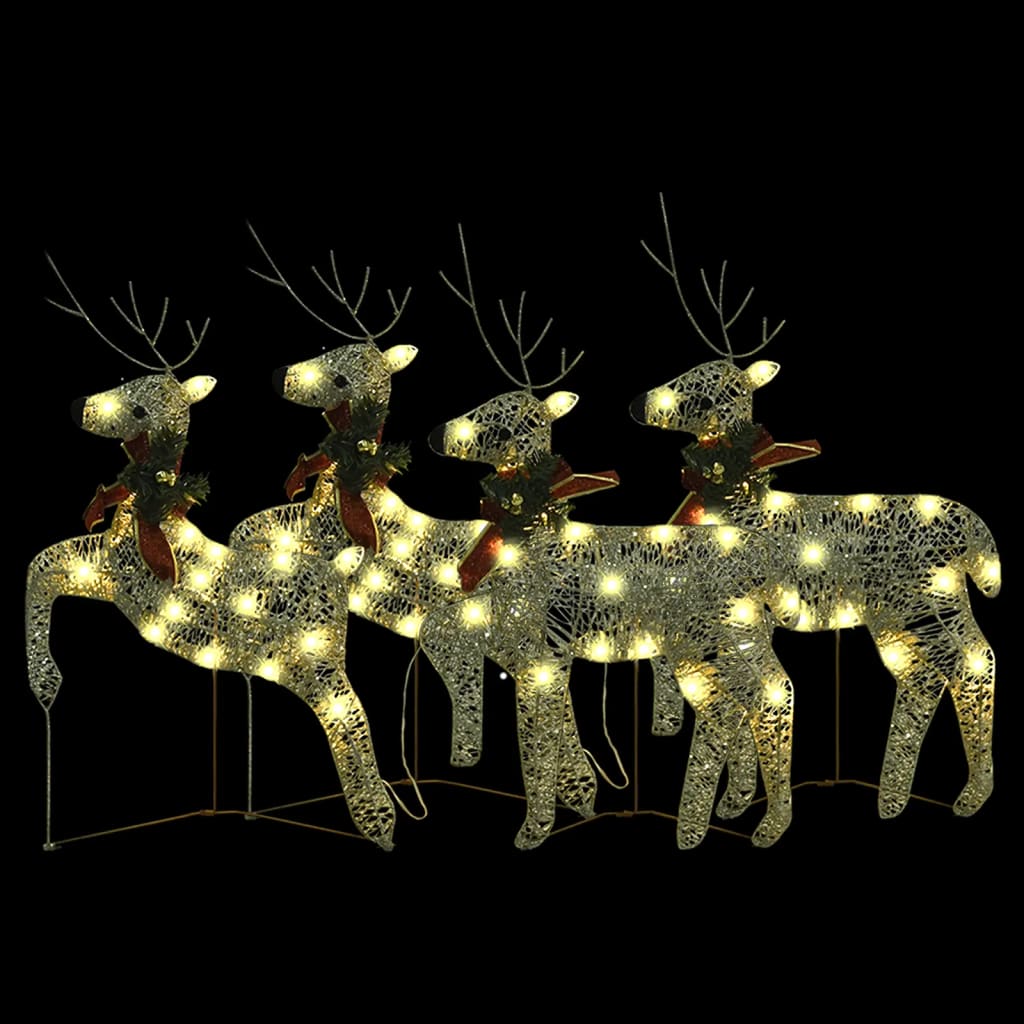 vidaXL Renas de Natal 4 pcs 80 luzes LED dourado