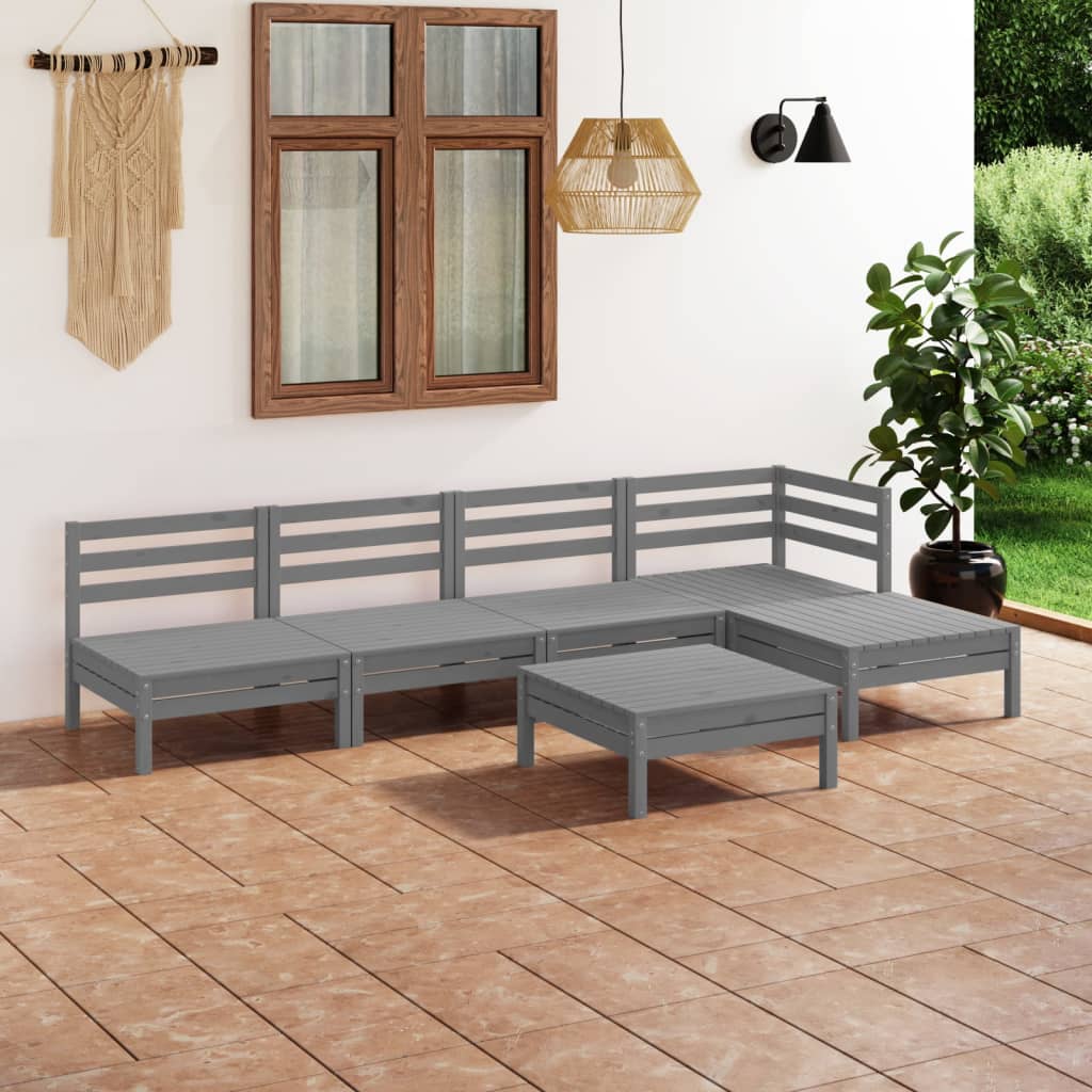 vidaXL 6 pcs conjunto lounge de jardim pinho maciço cinzento