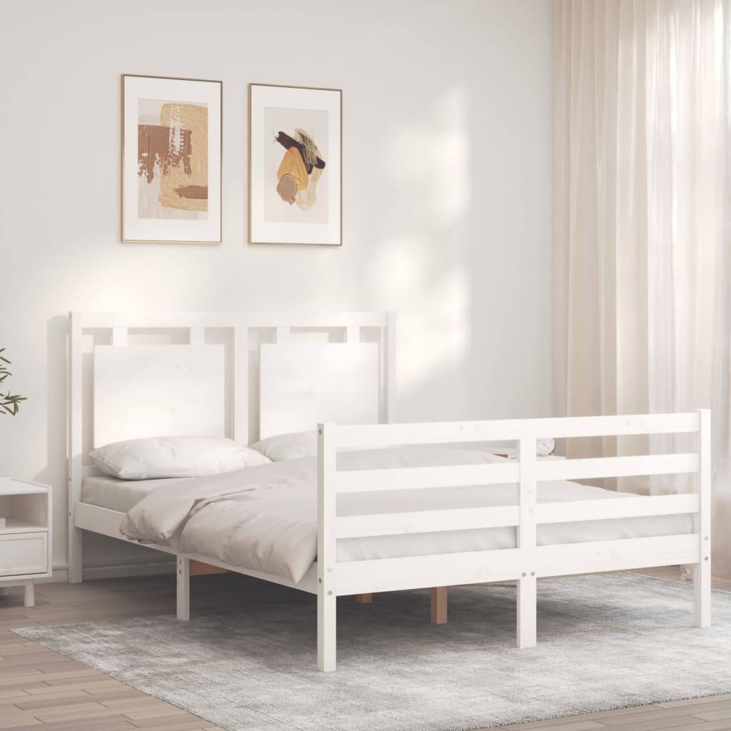 vidaXL Estrutura de cama com cabeceira 140x200cm madeira maciça branco