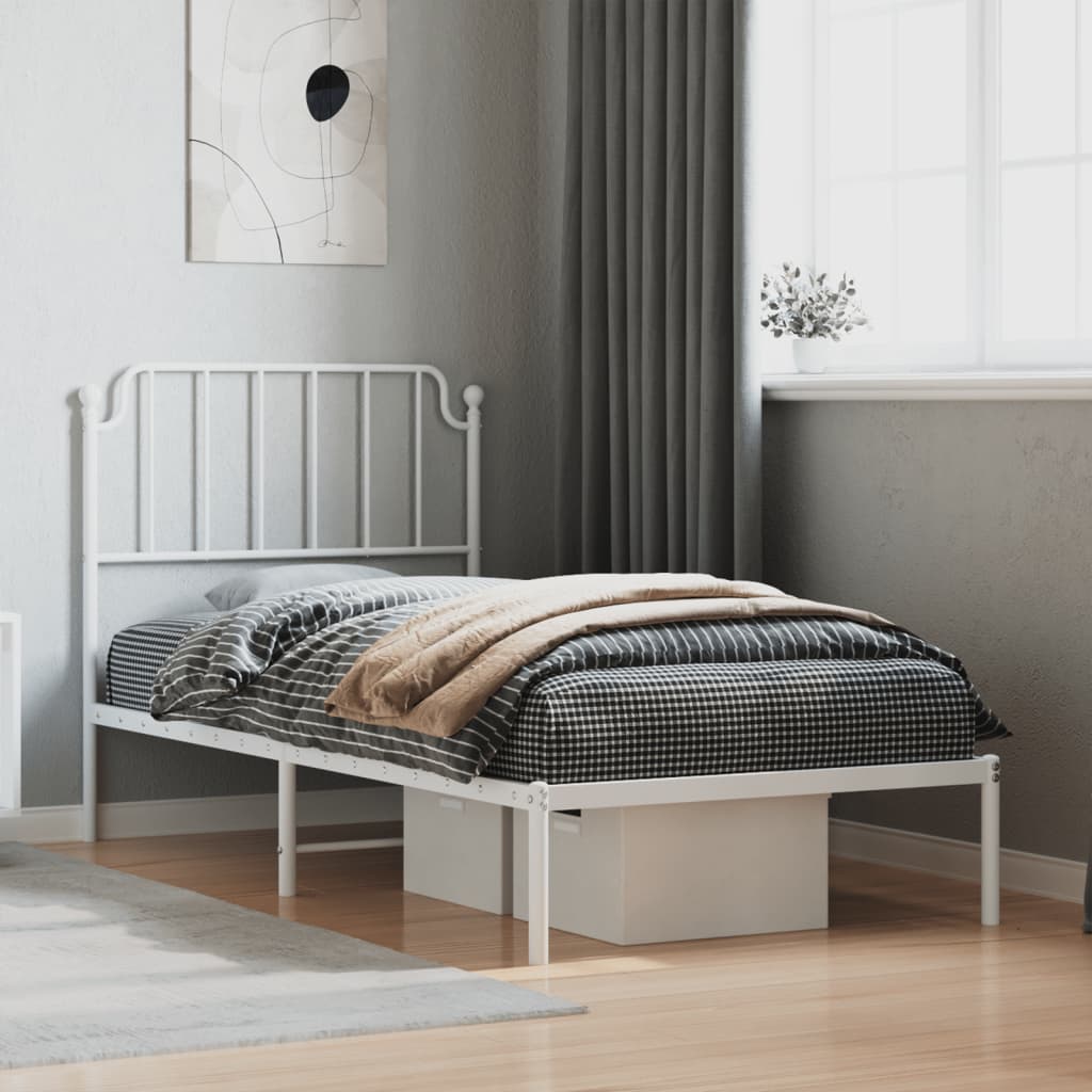 vidaXL Estrutura de cama com cabeceira 90x200 cm metal branco