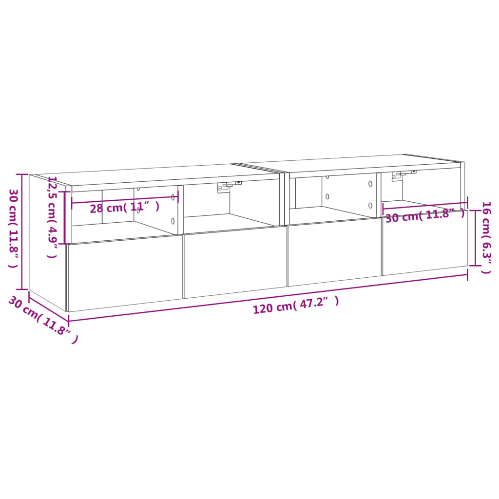 vidaXL Móveis parede TV 2pcs 60x30x30 deriv. madeira carvalho castanho