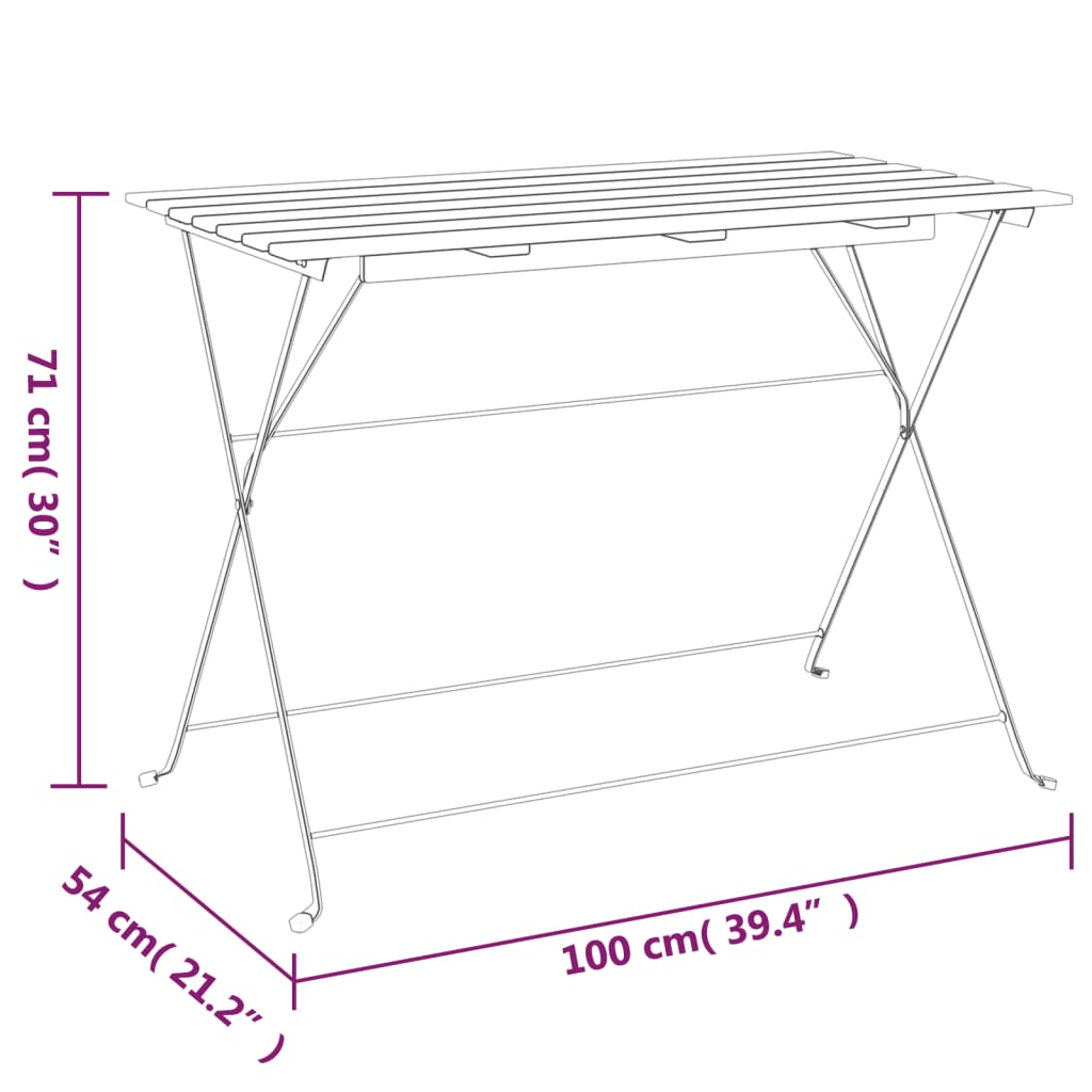 vidaXL Mesa de bistrô dobrável 100x54x71 cm acácia maciça e aço