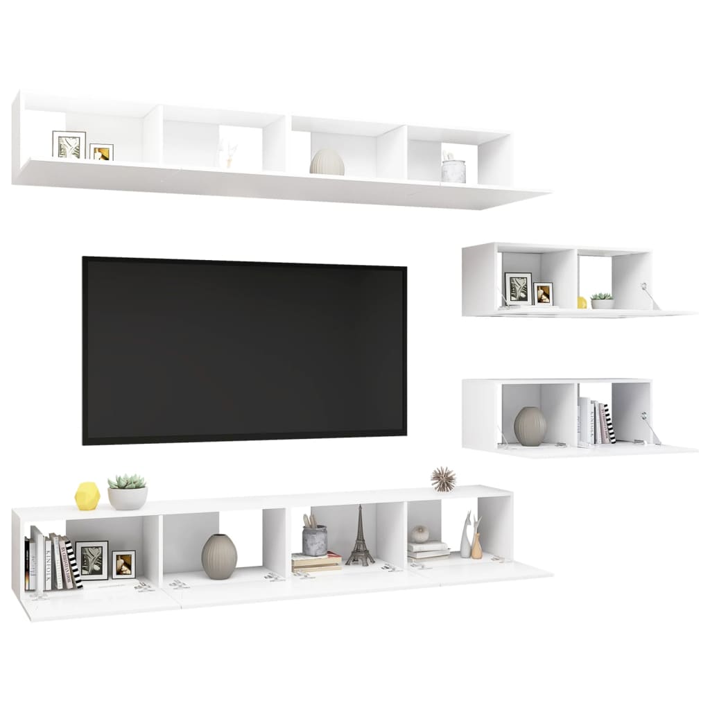 vidaXL 6 pcs conjunto de móveis de TV derivados de madeira branco